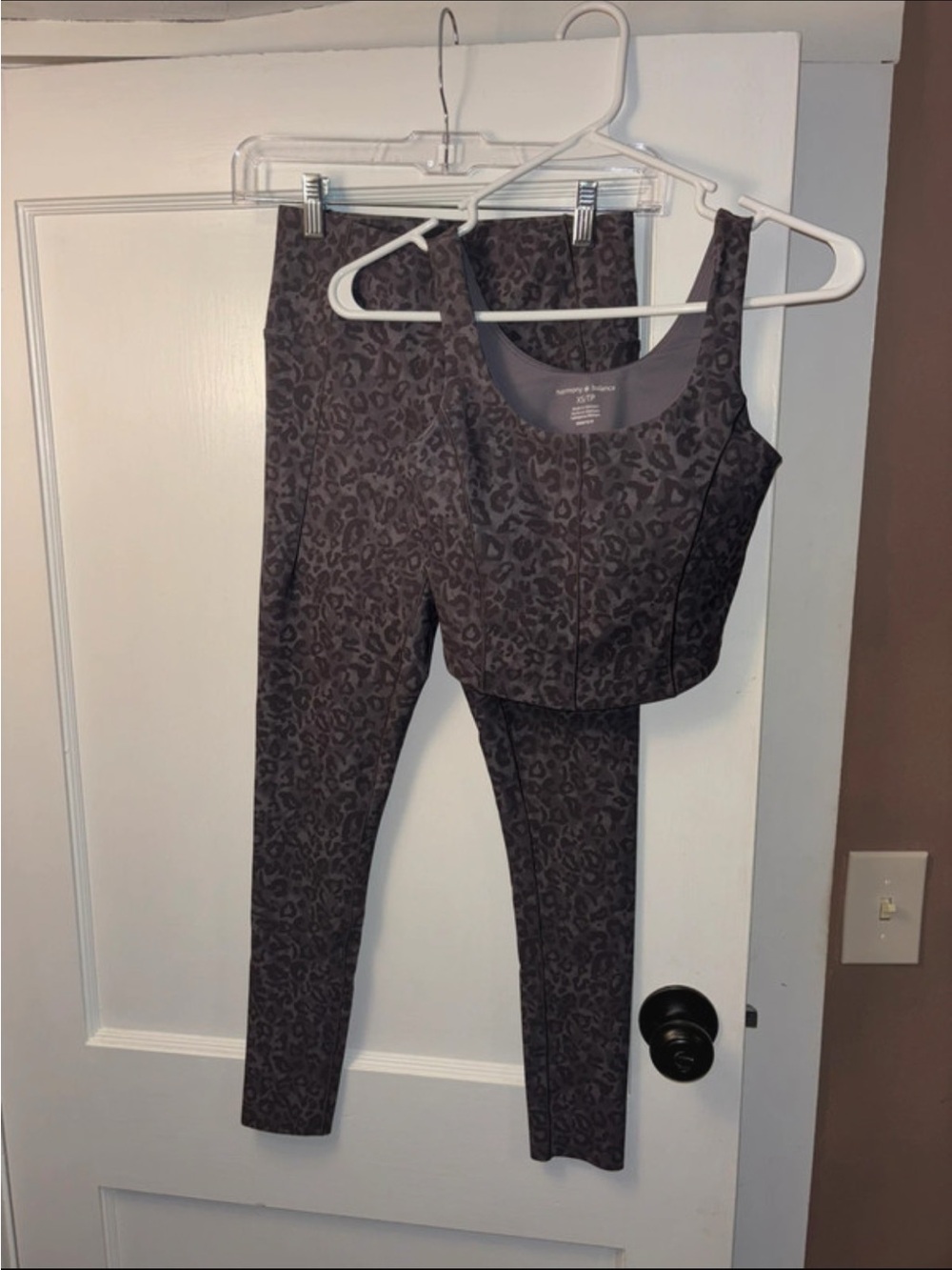 Women’s dark gray Leopard Print High-Waist Leggings & Supportive Crop Top Set